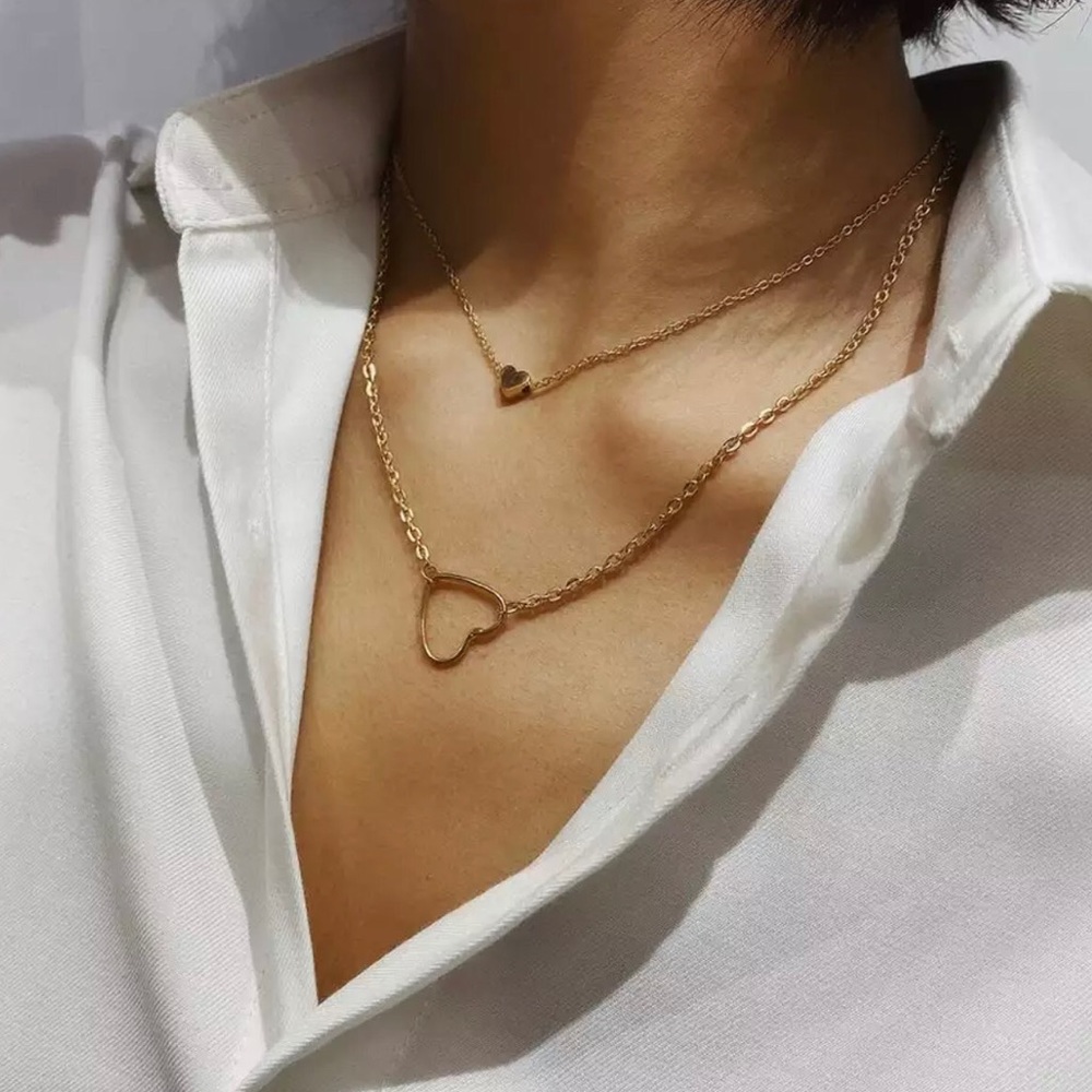 3/$30 Double Heart Layered Chain Necklace
